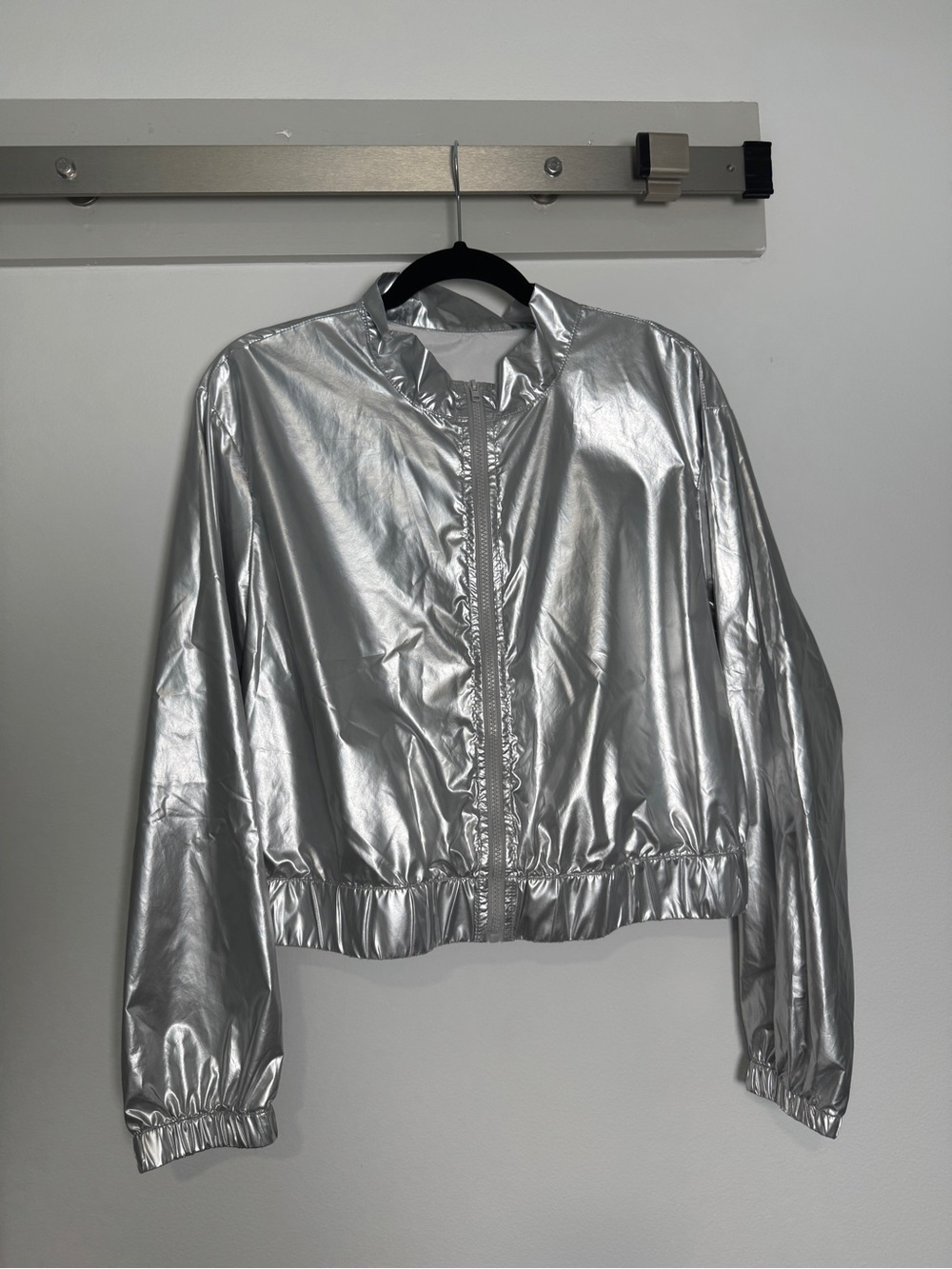 Silver Metallic Shiny Thin Bomber Jacket -Size XL
